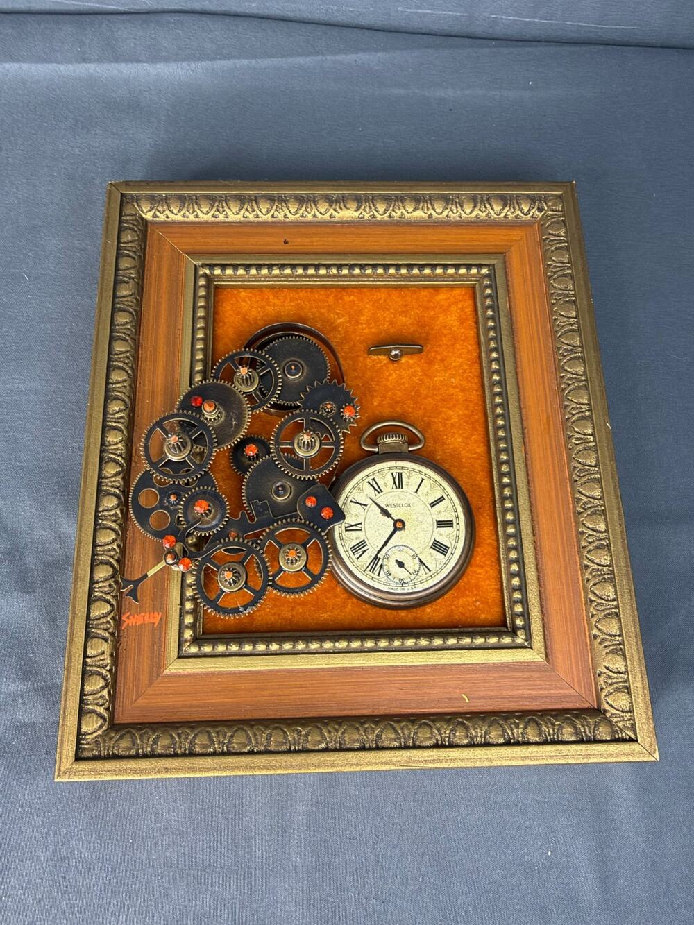 Shelly Rosenthal Framed 3D Steampunk Pocket Watch Gears Wall Decor 7x7"